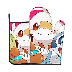 Xiaoxian Pokemon 109 Hittebestendige keukenovenhandschoenen, ovenhandschoenen en potdekselhandschoenen, veilig om te…
