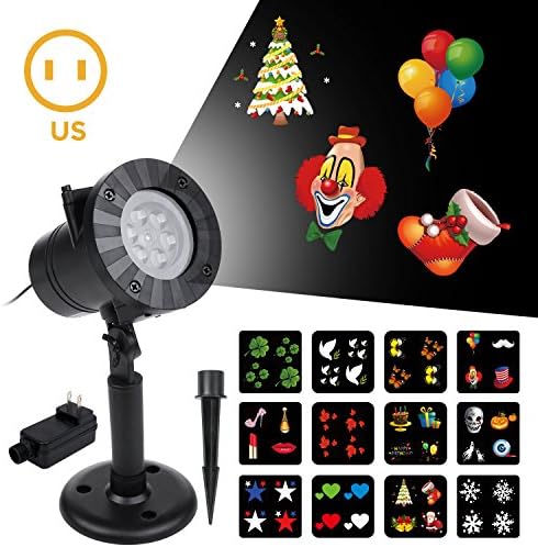 Vsllcau LED Projector Lights Slide Show Dynamic Lighting Landscape Garden Lamp Lighting LED Outdoor Indoor Waterproof Light Show for Halloween Christmas Party 12 Slides
