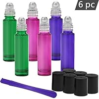 Roller Bottles - 10ml Premium Quality Glass Refillable Essential Oil Roller on Bottles with Lid Opener Pry Tool (FREE GIFT), Set of 6 for Aromatherapy, Essential Oils, Perfumes and Lip Balms By JamHoo