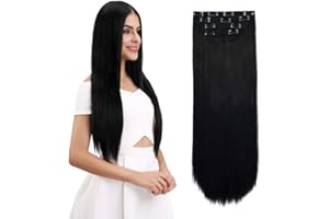 REECHO Multi-Length 20" 22" 24" Long Straight Synthetic 4 PCS Set Thick Clip in on Hair Extensions Natural Black