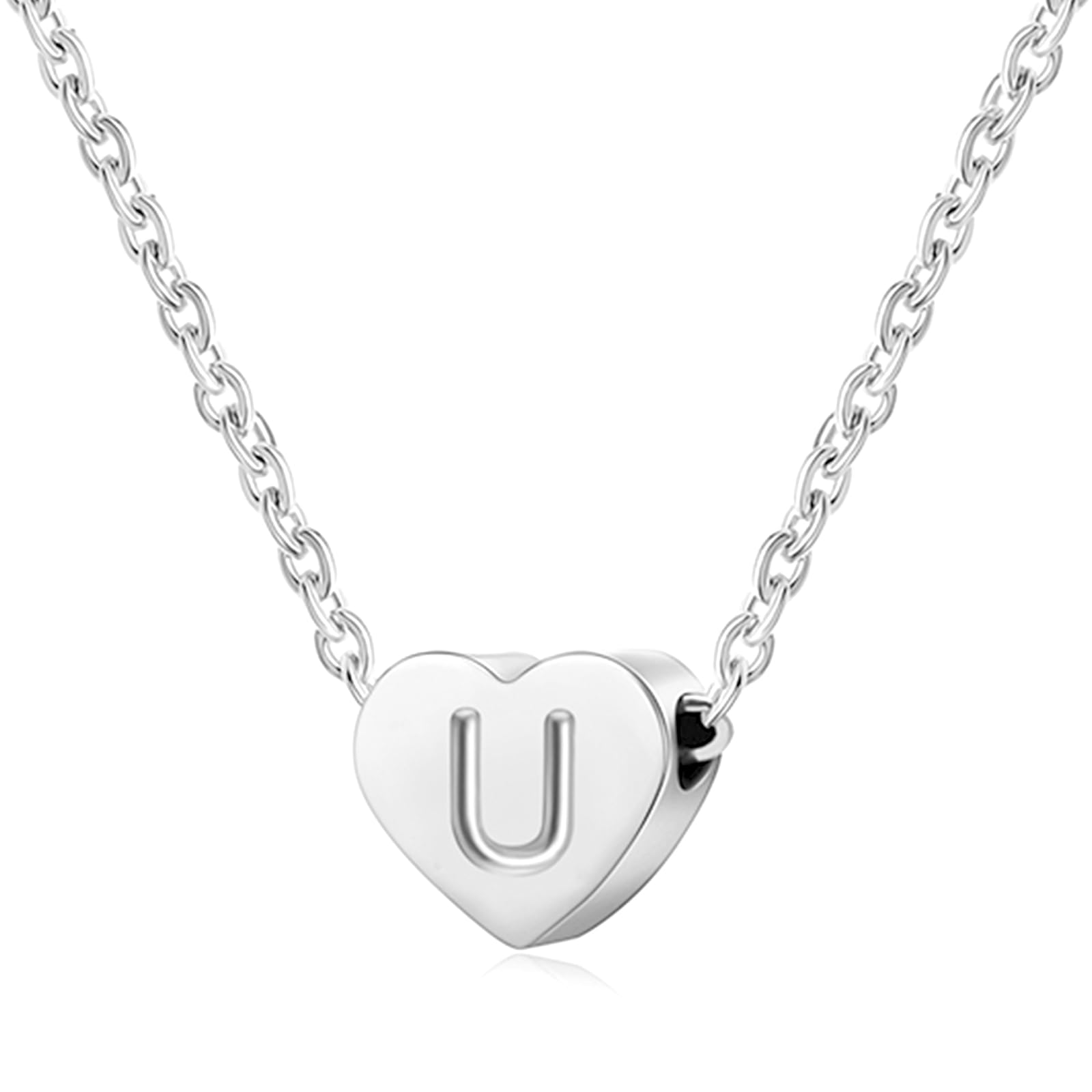 AFSTALR Silver Necklaces for Women Heart Initial Letter U Pendant Necklace Personalized Tiny Capital Alphabet Choker Chain Birthday Jewellery Gifts for Girls Girlfriend Wife Lady