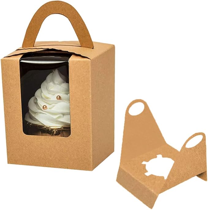 30 Pcs Single Cupcake Boxes with Window Insert and Handle