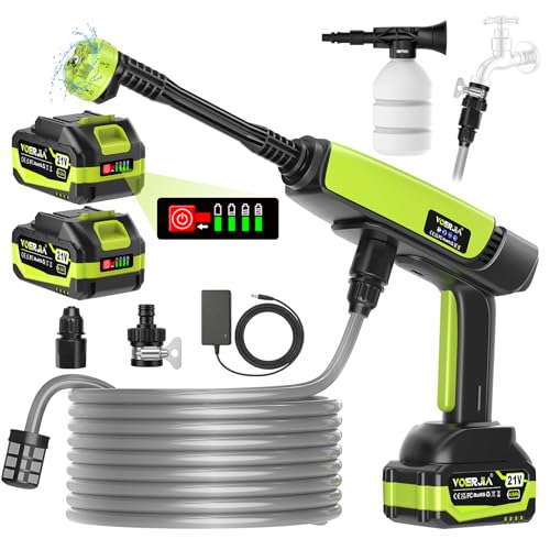 Nettoyeur Haute Pression sans Fil 21V - 1000 PSI Pistolet de Lavage Portable avec 2 Batteries 4.0Ah (Indicateur LED), Buse 6-en-1 pour Voiture, Vélo, Terrasse, Fenêtre et Jardin