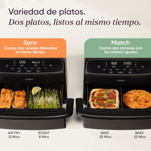 Cosori Air Fryer 8.6L Dual Blaze TwinFry Compact, PFAS and Teflon Free | PFAS Free Ceramic Coating, Dual Blaze™ Technology, 1 or 2 Zone Splitter, SYNC&Match Modes, 6 Functions, 2700W