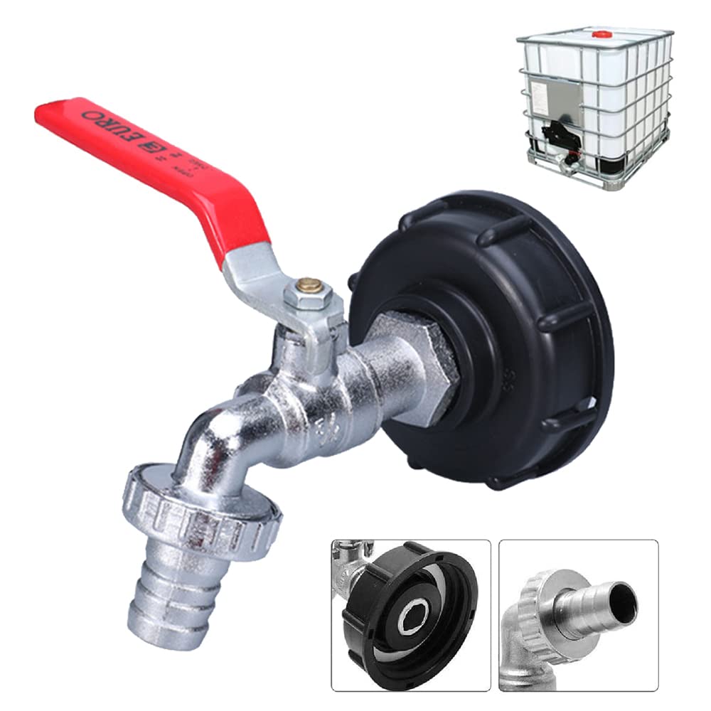 IBC 3/4" Drain Tap with Hose Connector and Adapter, Coarse Thread S60X6 IBC Drain Tank Adapter for 1000L Tank Tap