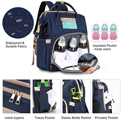 Diaper Bag Backpack with Extendable Folding Crib，HOMITY Baby Bag With