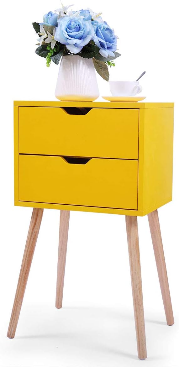 Amazon Com Jaxpety Night Stand Bedside End Table Organizer Wood Bedroom Yellow W 2 Drawer Kitchen Dining