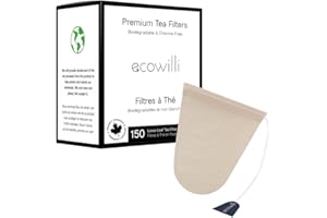 Ecowilli Tea Bags for Loose Tea Biodegradable Tea Filter Bags Drawstring 150-pack, Natural Paper Unbleached Tea Filters