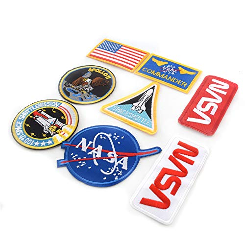 J.CARP 8pcs NASA Iron On or Sew On Embroidery Patches, NASA Office Logo, USA Flag Patch for DIY Jeans, Jacket, Kid\'s Clothing, Bag, Caps, Arts Craft Sew Making