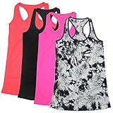 BollyQueena Women's Workout Camisole Round Neck Racerback Tank Top 4 Packs M