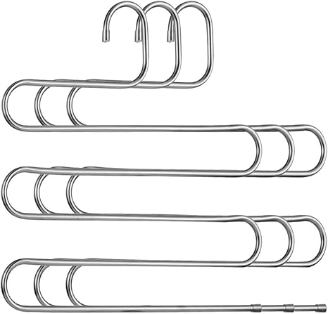 Amazon Co Jp Littlegrassjp ズボンハンガー S字型 ステンレス パンツハンガー 3個セット 服掛け ズボン収納 収納ハンガー スラックス ハンガー 便利 省スペース すべらない おしゃれに衣類収納 ズボン スカート タオル ネクタイ マフラーなど収納 頑丈 滑り止め 5層 15