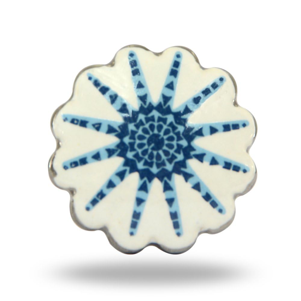 TRINCA-FERRO Set of 6 Ceramic Howden Cabinet Drawer Knobs Cupboard Dresser Drawer Pull, White and Blue, WF_55520467
