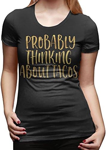 Probably Thinking Tacos Women's Summer Street Printed Tops Funny Juniors T Shirt Short Sleeve Tees L