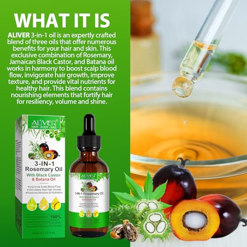 3-in-1 Natural Rosemary Oil 60ml - With Black Sesame and Batana Oil, Rich in Active Ingredients: Nourishes Scalp and Promotes Hair Growth