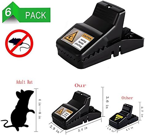 Bluegogo Rat Traps Large Mice Traps, Powerful Rodent Traps, Sensitive Reusable and Durable Snap Mice Killer For Pest Control, Safe Effective and Sanitary Rat Killer (6 Packs)