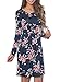 ZESICA Women's Long Sleeve Floral Print Pleated Casual Swing Tunic T-shirt Dresses,Dark Blue L