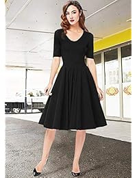 ELESOL Vestido de media manga para mujer con estampado de flores, vestido de té