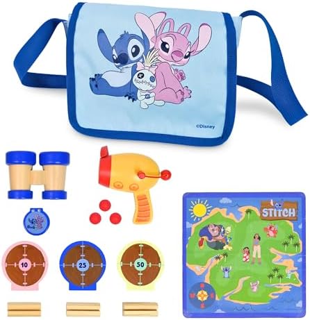Disney Lilo & Stitch Adventure Bag Playset – Kids’ Target Game with Toy Blaster, Wooden Targets, Binoculars & Travel Bag – Fun Outdoor & Indoor Activity Set