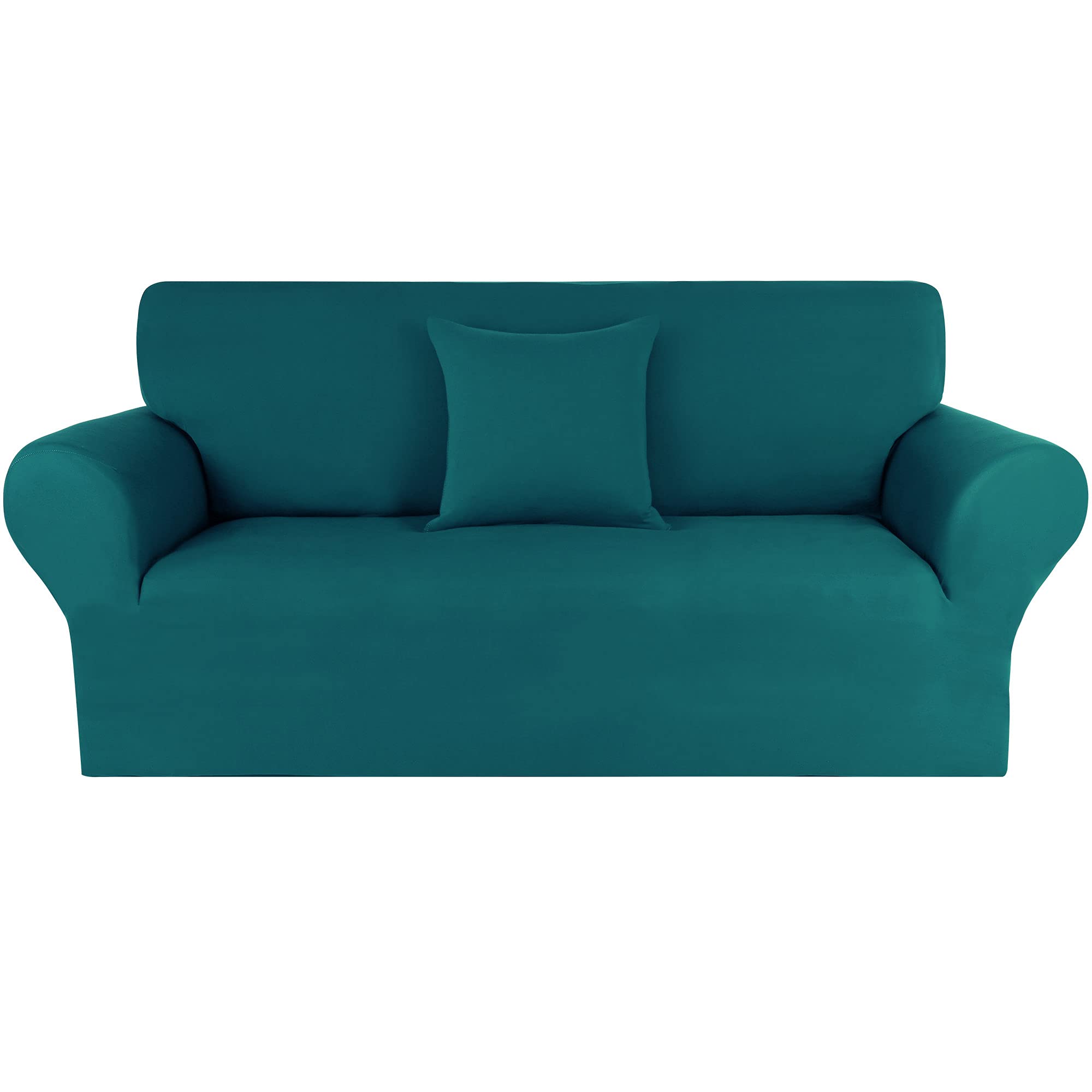 PiccoCasa Stretch Sofa Covers 3 Seater, 1- Piece Peacock Blue Spandex Elastic Sofa Slipcovers for Universal Couch with 1 Cushion Cover, Washable Soft Couch Furniture Covers for Dogs