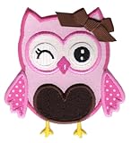 PatchMommy Iron On Applique Patch, Pink and Brown Owl - Kids Baby