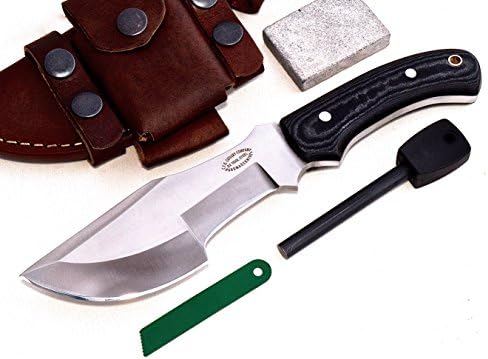CFK Cutlery Company IPAK Custom Handmade D2 Tool Steel LONGHORN Tracker Hunting Bushcraft Camping Knife &amp; Horiontal Leather Sheath &amp; Fire Starter Set CFK72