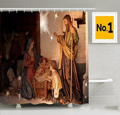 66"x72" Inches "Christmas Nativity" Christmas Shower Curtain New Waterproof Polyester Fabric Bath Curtain ( Shower Rings Included )