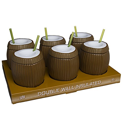 6 Pack Set Tiki 16oz Coconut Tropical Travel Tumbler Cup Plastic