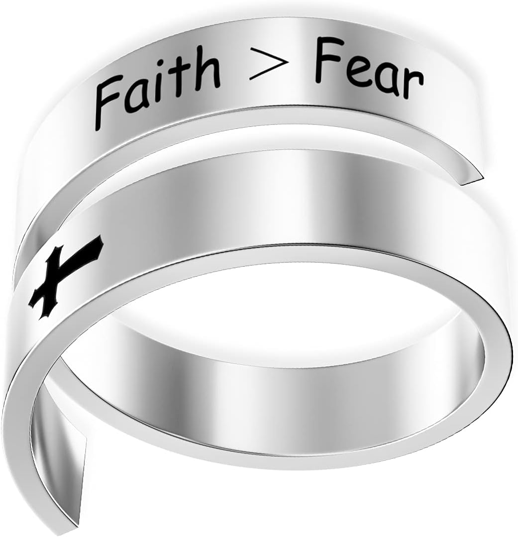 Faith Over Fear Ring Cross Jewelry Religious Gift Christian Rings for
