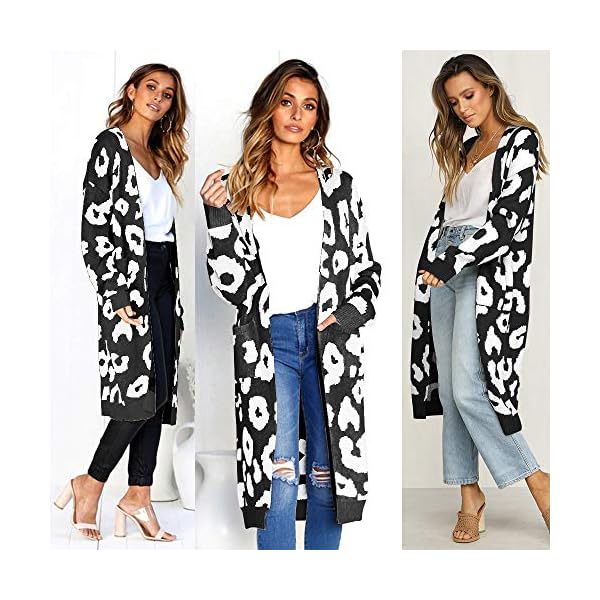 MARI CIAS Women's Long Sleeve Leopard Cardigans Pocket Open Knit Cardigan Sweaters - Image 3
