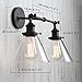 PERMO Industrial Double Sconce 2-Lights Wall Sconces with Dual Funnel Clear Glass Shade Wall Sconce for Mirror Hallway Bedroom, Hardwired, E26 Base (Black)