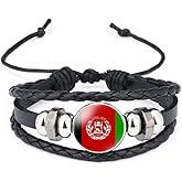 vmcoatdu World Many National Flags Bangle Retro Alloy Leather Bracelet for National Flag Braided Rope Bracelet Bangle