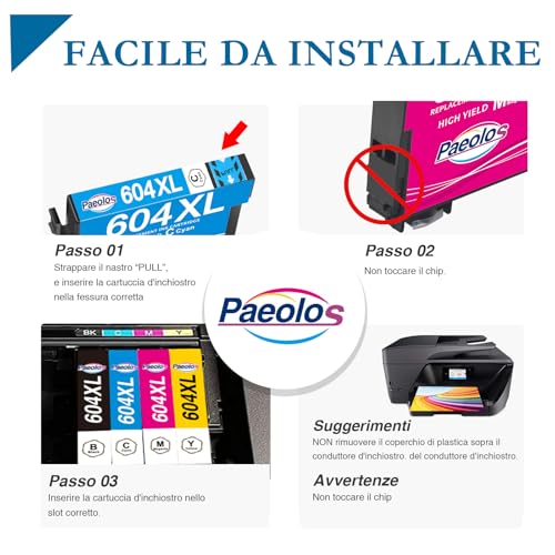 paeolos Replacement for 604XL Compatible Ink Cartridges for Epson Expression Home XP-2200 XP-2205 XP-3200 XP-3205 XP-4200 XP-4205 Workforce WF-2910 WF-2930 WF-2950 (15 Pieces)