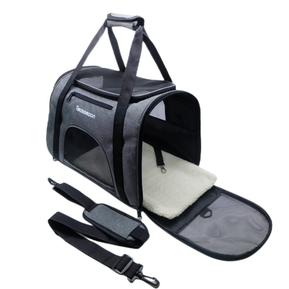 Tecageaon Soft Pet Carrier Cat Carrier Dog Carrier for Small Dogs Cats Kitten Dogs Puppies,Escape-Proof,Airline Approved for Travel,Breathable,5 Mesh Windows (Medium,Grey)