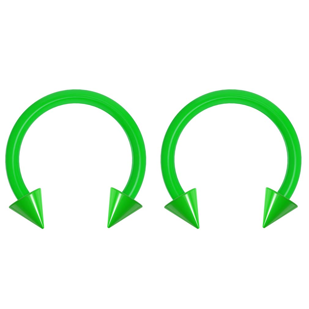 Bling Piercing 2pc 16mm Dental-Grade Acrylic Green Horseshoe Bar Hoop 4mm Spike Circular Barbells Earrings Cartilage Helix Septum Nose Lip Rings - 10mm
