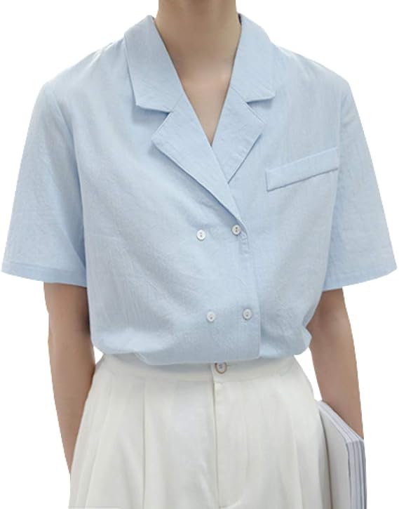 Amazon ブラウス シャツ シフォン 学園風 通勤 カジュアル Ol 襟付き 着痩せ 半袖 レディース カットソー ブルー おしゃれ きれいめ 淑女風 春夏 トップス スタイル 春 夏 ファッション シャツ ブラウス 通販