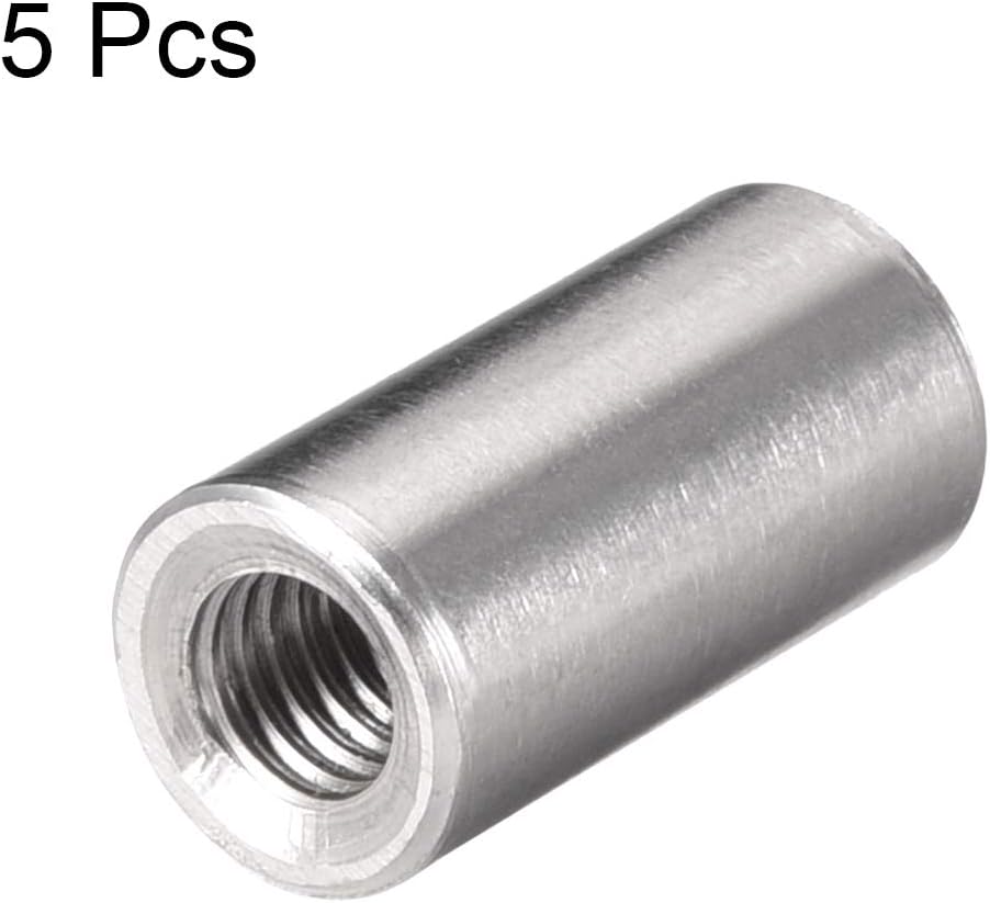 sourcing map M6 Round Connector Nuts, 304 Stainless Steel Coupling Nut 20mm/0.78inch Length,Pack of 5, Silver, M6x20mm - Image 4