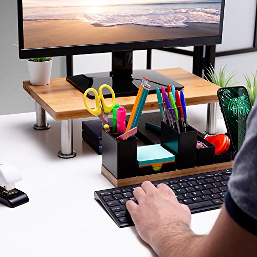 The Office Oasis Computer Monitor Stand, Solid Bamboo Supports 100lbs