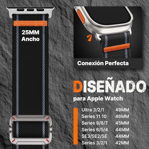 Fullmosa Nylon Strap For Apple Watch | Wristbands For Ultra1/2/3 SE1/2/3 Series 11 10 9 8 7 6 5 4,Elastic Loop Sports Adjustable and Ventilated