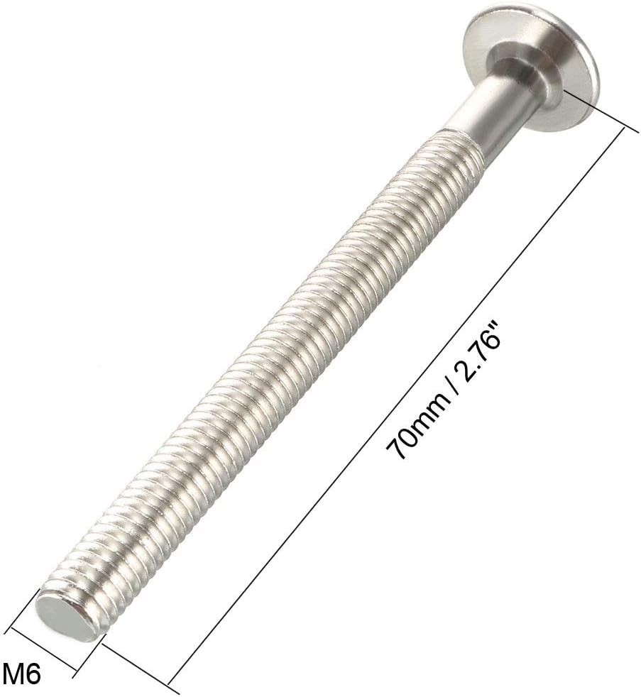 sourcing map M6x70mm Furniture Bolts Hex Socket Screws Fastener 48mm Thread Length 10pcs, Silver Tone - Image 4