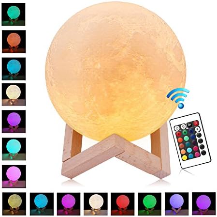 TAOTENK Moon Lamp, 16 Colors Remote Control Moon Light, 3D Printed Luna Lamp, Best Baby Night Light Home Decorative Lights Gifts - Remote/Touch Control, Adjustable Brightness, USB Recharge (5.9 Inch)