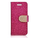 TRURENDI Bling Wallet Luxury Leather Magnetic Flip Cover Case for Apple Iphone 5c (Rose)