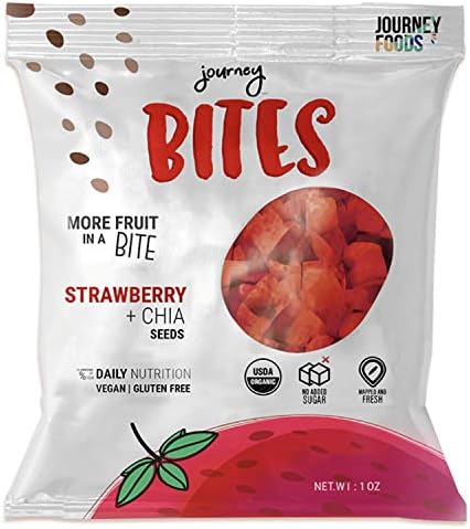 Journey Foods Healthy Fruit Snack Packs | Organic, Vegan, Kosher, Gluten-Free | Pure & Natural Snack Foods for Adults & Kids Snacks (Strawberry Chia Seed, 10 Pouches)
