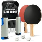 All-in-ONE Ping Pong Set - Includes Ping Pong Net for Any Table, 2 Ping Pong Paddles/Rackets, 3-Star White Ping Pong Balls, Premium Storage Case | Portable Table Tennis Set with Retractable Net