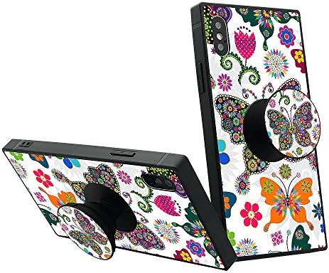 iPhone X Case Pop Out Stand Holder [Shock-Absorption] TPU Bumper Thin & Flexible Rotating Kickstand Grip Phone Case Apple iPhone X Case (Flowers Butterflies)