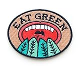 Embroidered Sew or Iron-on Backing Patch Yoga Space Explorer Time Traveler Camp Galaxy Planet Bear Bike Camera (Eat Green)