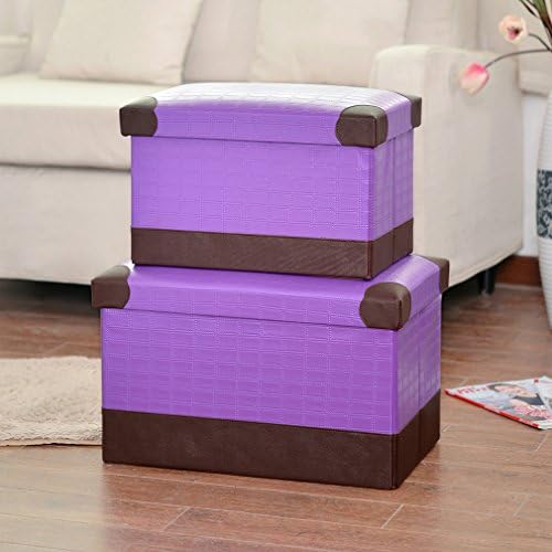 IBTHOUSE Leather Folding Organizer Storage Ottoman Bench Foot Rest Stool Coffee Table Cube, Camping Fishing Stool, Quick and Easy Assembly, Perfect for Child, Set of 2 (purple box)