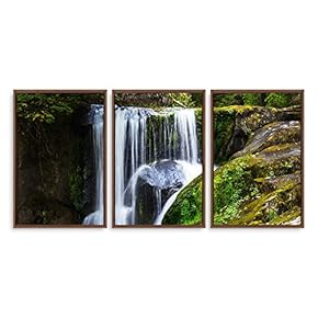 3 Piece Framed Canvas Wall Art for Living Room, Bedroom Waterfall in Deep Forest of Croatia Canvas Prints for Modern Home Decoration Ready to Hang - 16"x24"x3 Panels