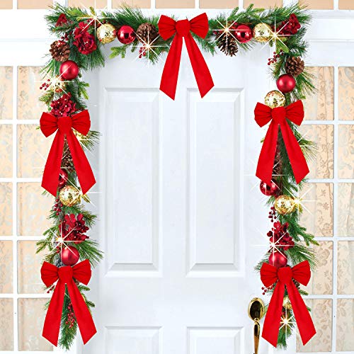 Artiflr 8 Pack Red Velvet Christmas Bow, 9.5 X 17.2inch Large Holiday Red Bow for Christmas Wreath Christmas Tree Xmas Garland Window Wall Large Gifts - Thumbnail 4