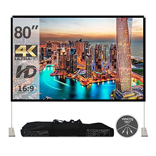 Projector Screen with Stand 80 inch Portable Projection Screen 16:9 4K HD Rear Front Projections Movies Screen with Carry Bag for Indoor Outdoor Home Theater Backyard Cinema Trave ... - Thumbnail 7