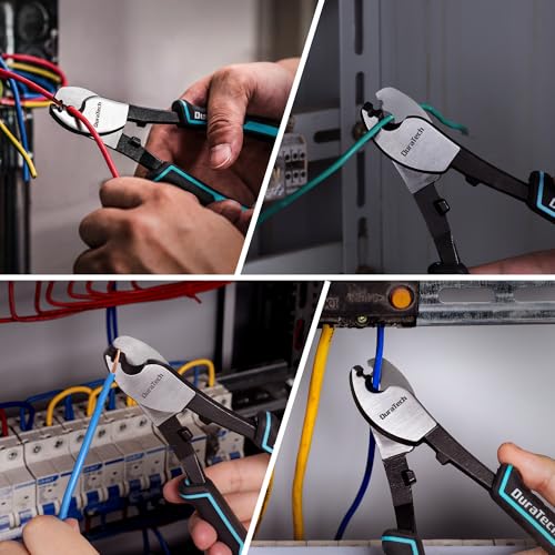 DURATECH 200 mm Cable Cutter Shearing Pliers for Electricians with Stripping Function, Professional Scissors for Cutting Copper, Aluminium and Electric Cables